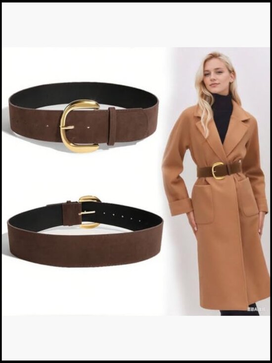 Wide Chunky Suede Faux Leather Belt with Oversized Metal Buckle
